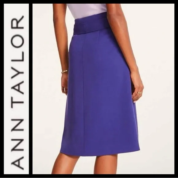 Ann Taylor Belted Purple A-Line Skirt - Picture 2 of 6